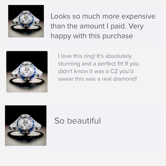 New Sterling Silver & Sapphire Art Deco Ring - Picture 6 of 8